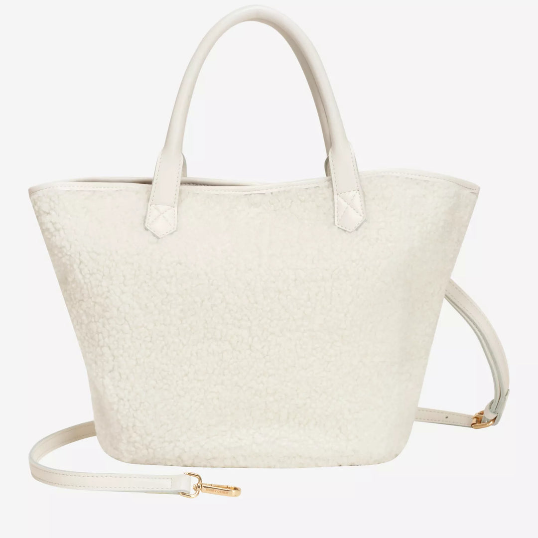 LARGE NOVA FAUX SHEARLING TOTE BAG WHITE