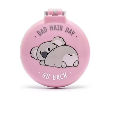 FOLDING HAIR BRUSH WITH MIRROR - KOALA