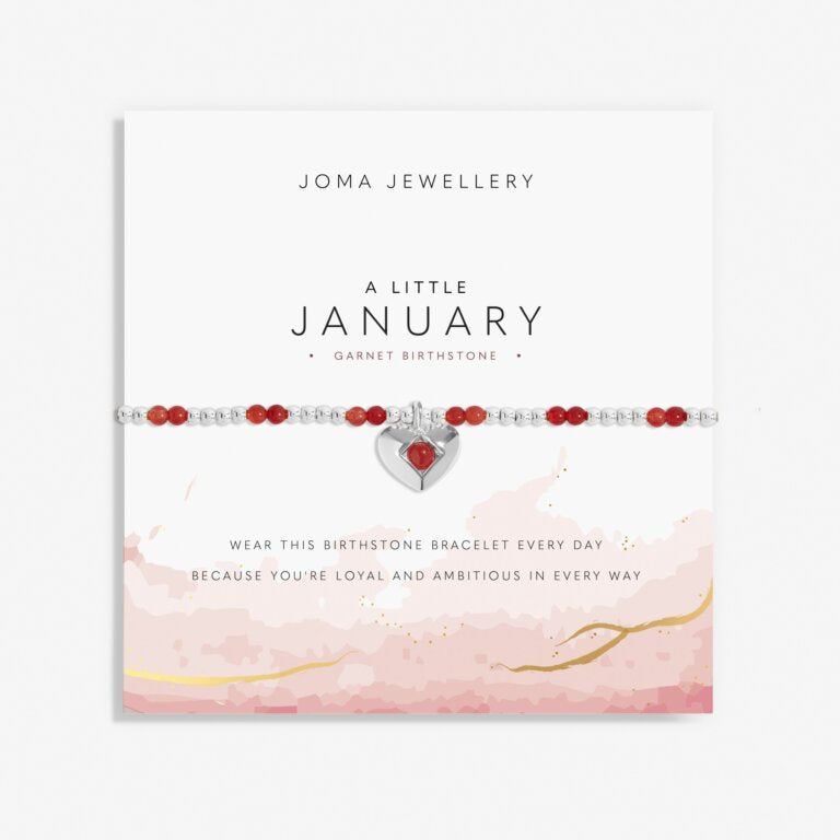 A LITTLE JANUARY GARNET BIRTHSTONE SILVER PLATED BRACELET