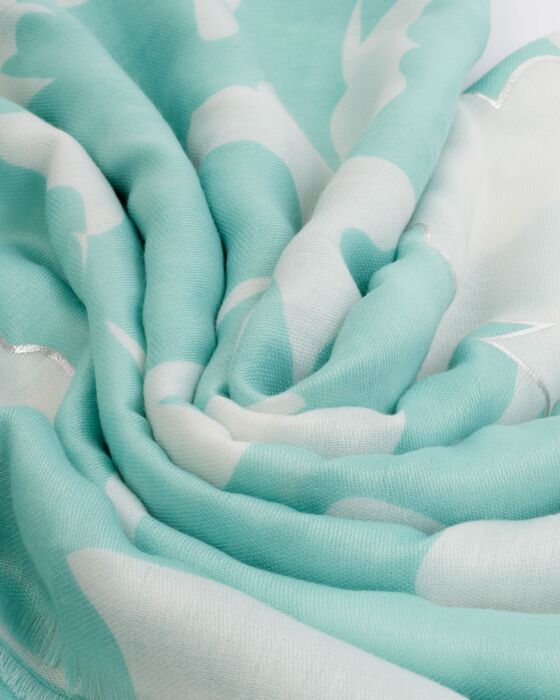 PRINTED FOIL SCARF FLORAL SAGE OFF WHITE SILVER