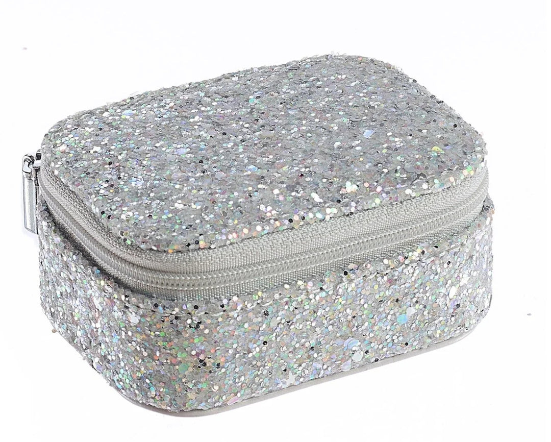 CONFETTI GLITTER SILVER MINI JEWELLERY BOX