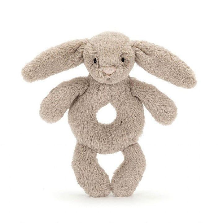 BASHFUL BEIGE BUNNY RING RATTLE