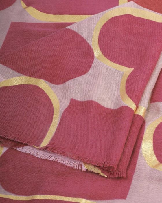 PRINTED FOIL SCARF HEART TILE PINK RASPERRY GOLD FOIL