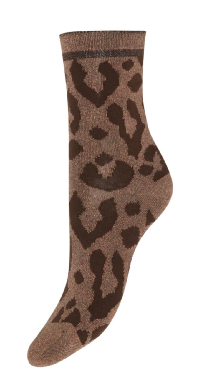 WLI GLITTER SOCKS COPPER LEOPARD MIX