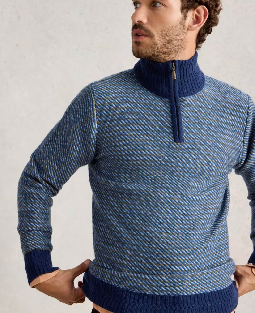 SELBY STRIPE FUNNEL NECK BLUE MLT