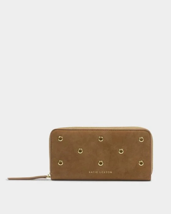 LARGE PURSE | CARAMEL SUEDETTE WITH EYELETS