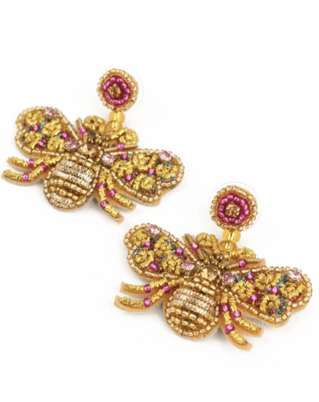 GOLD AND PINK BEE EARRINGS