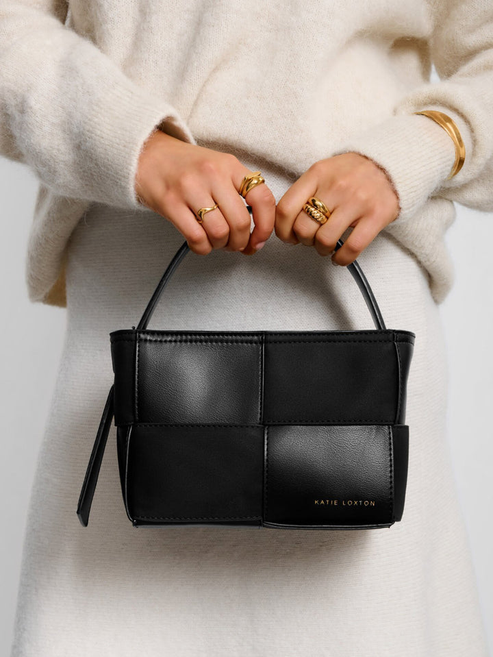 TAYA WOVEN SUEDETTE TOP HANDLE BAG BLACK