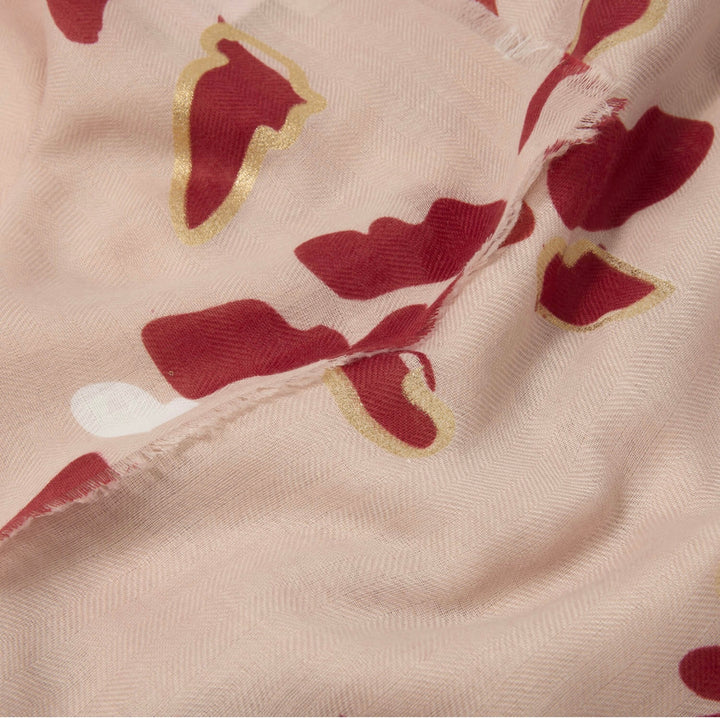 SCATTERED PETALS PRINTED FOIL SCARF IN DUSTY ROSE, GARNET RED AND GOLD