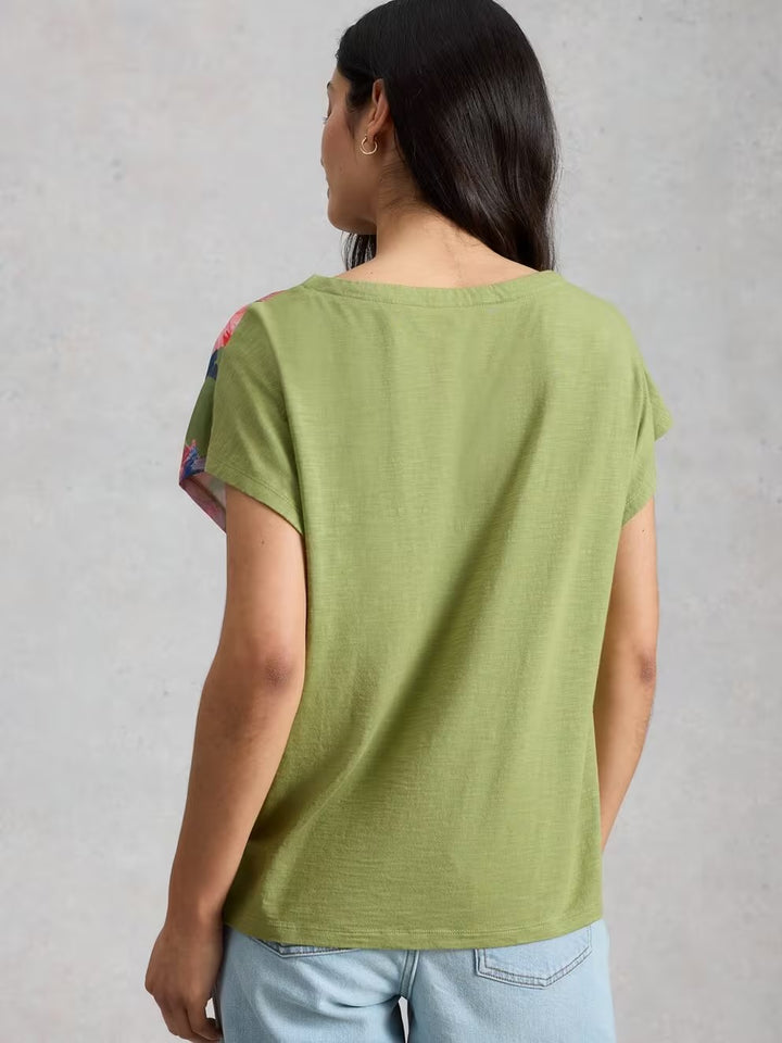 WOVEN MIX TEE GREEN PRINT