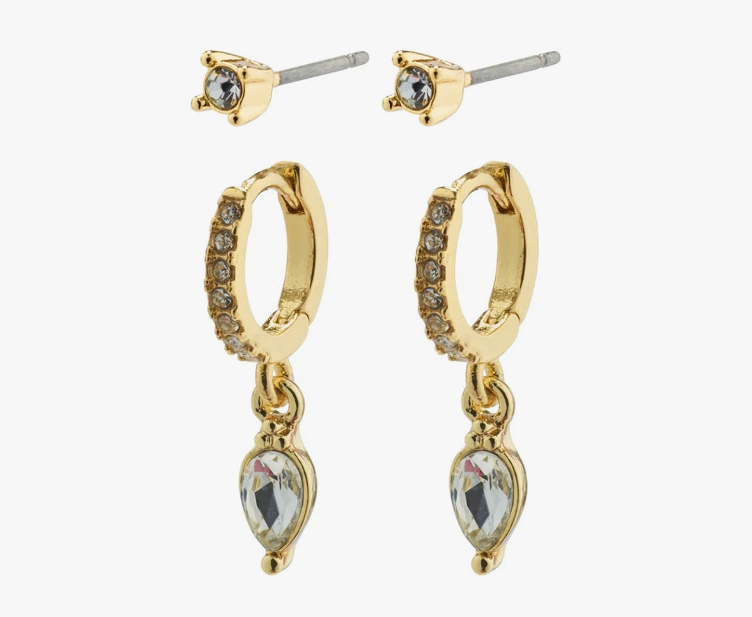 ELZA CRYSTAL EARRINGS 2-IN-1 SET  GOLD PLATED