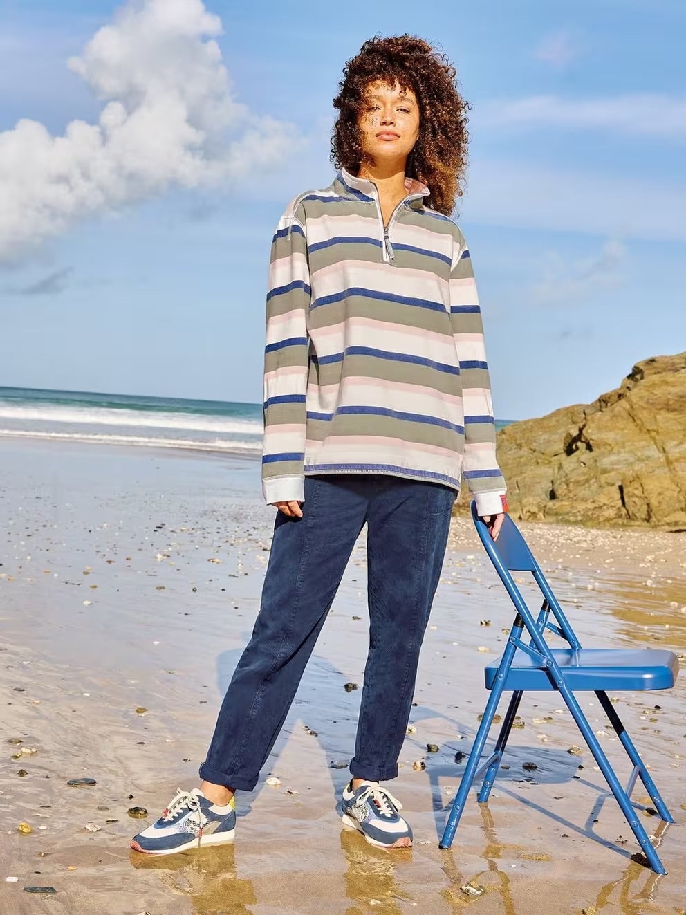 STRIPE HALF ZIP SWEAT GREEN MLT