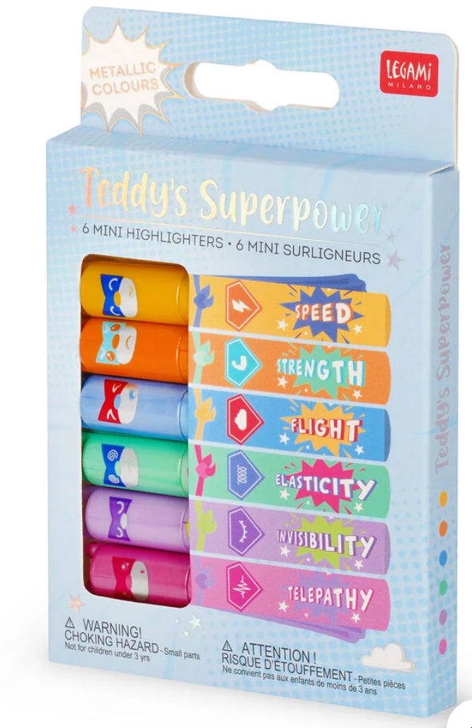 SET OF 6 MINI HIGHLIGHTERS - TEDDYS SUPERPOWER