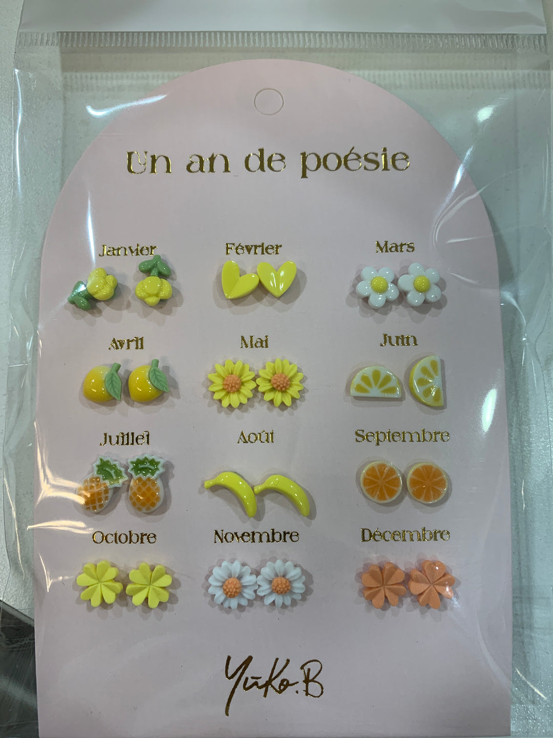 12 PAIRS OF EARRINGS- A YEAR OF POETRY  YELLOW