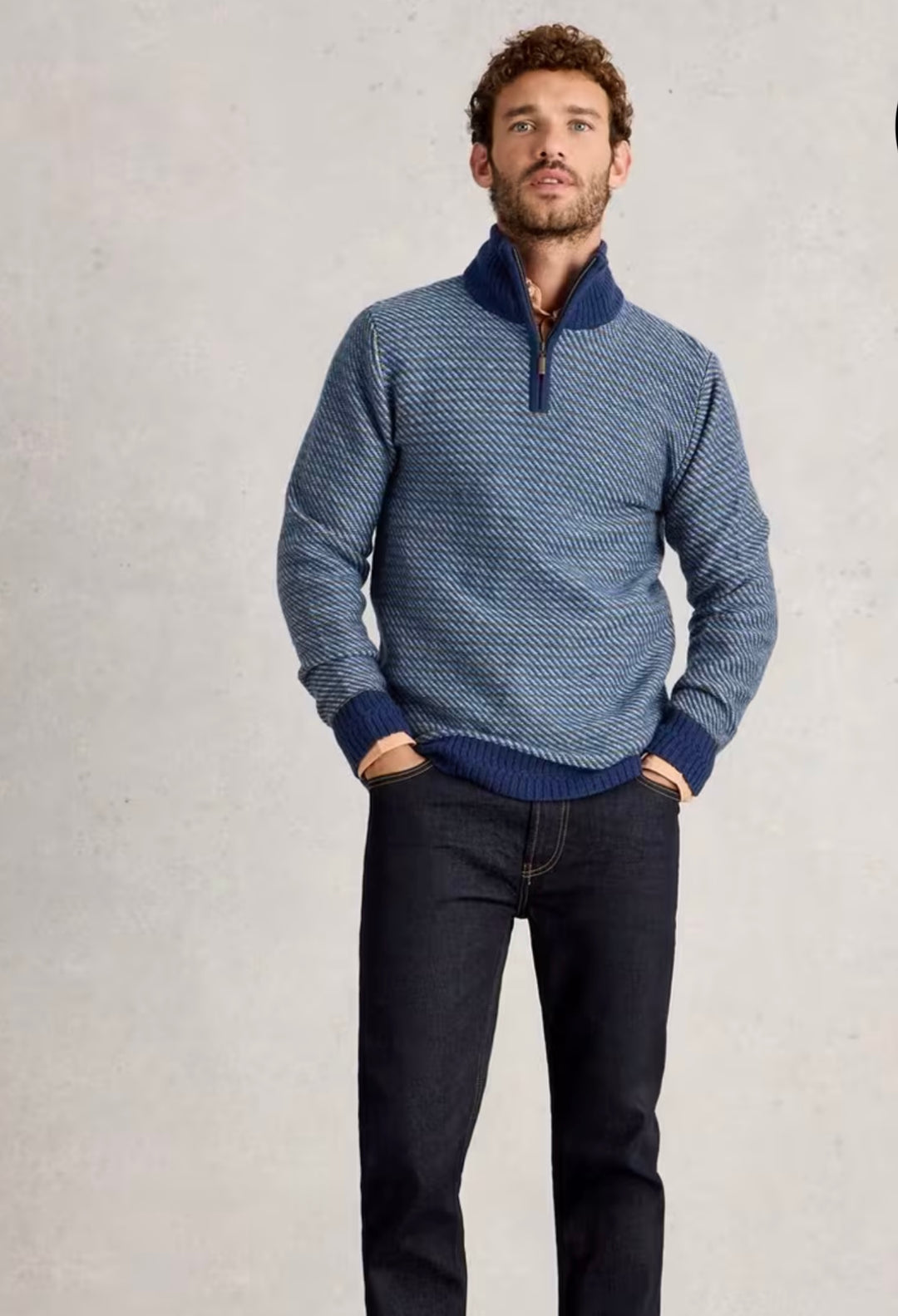 SELBY STRIPE FUNNEL NECK BLUE MLT