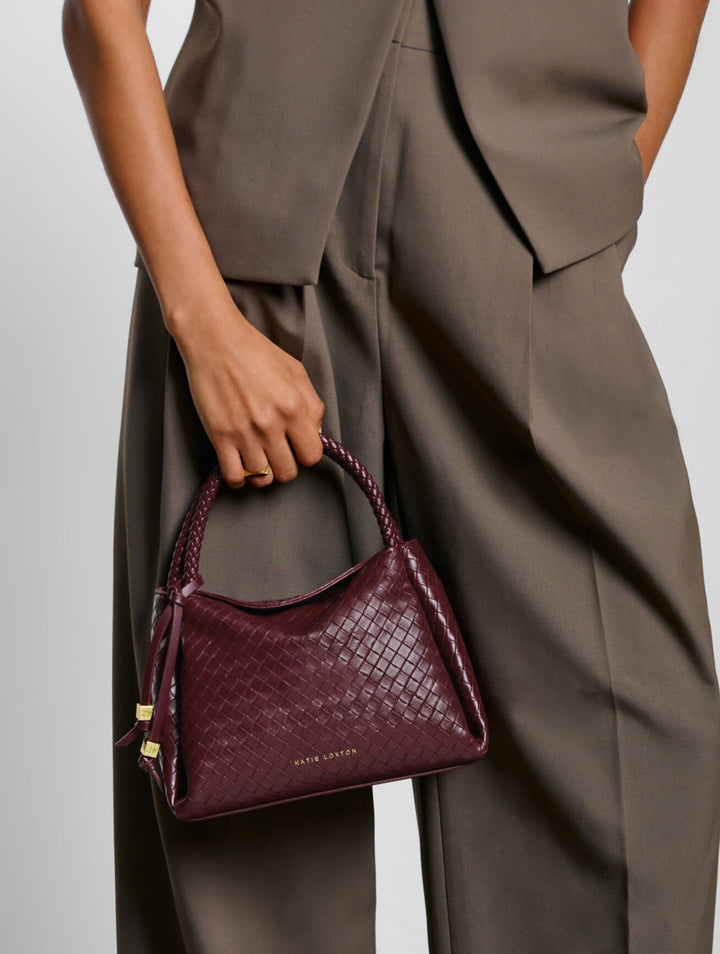NOVA WOVEN TEXTURE TOP HANDLE BAG CHERRY