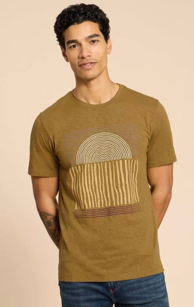 GREEN PRINT ABSTRACT SUN GRAPHIC TEE