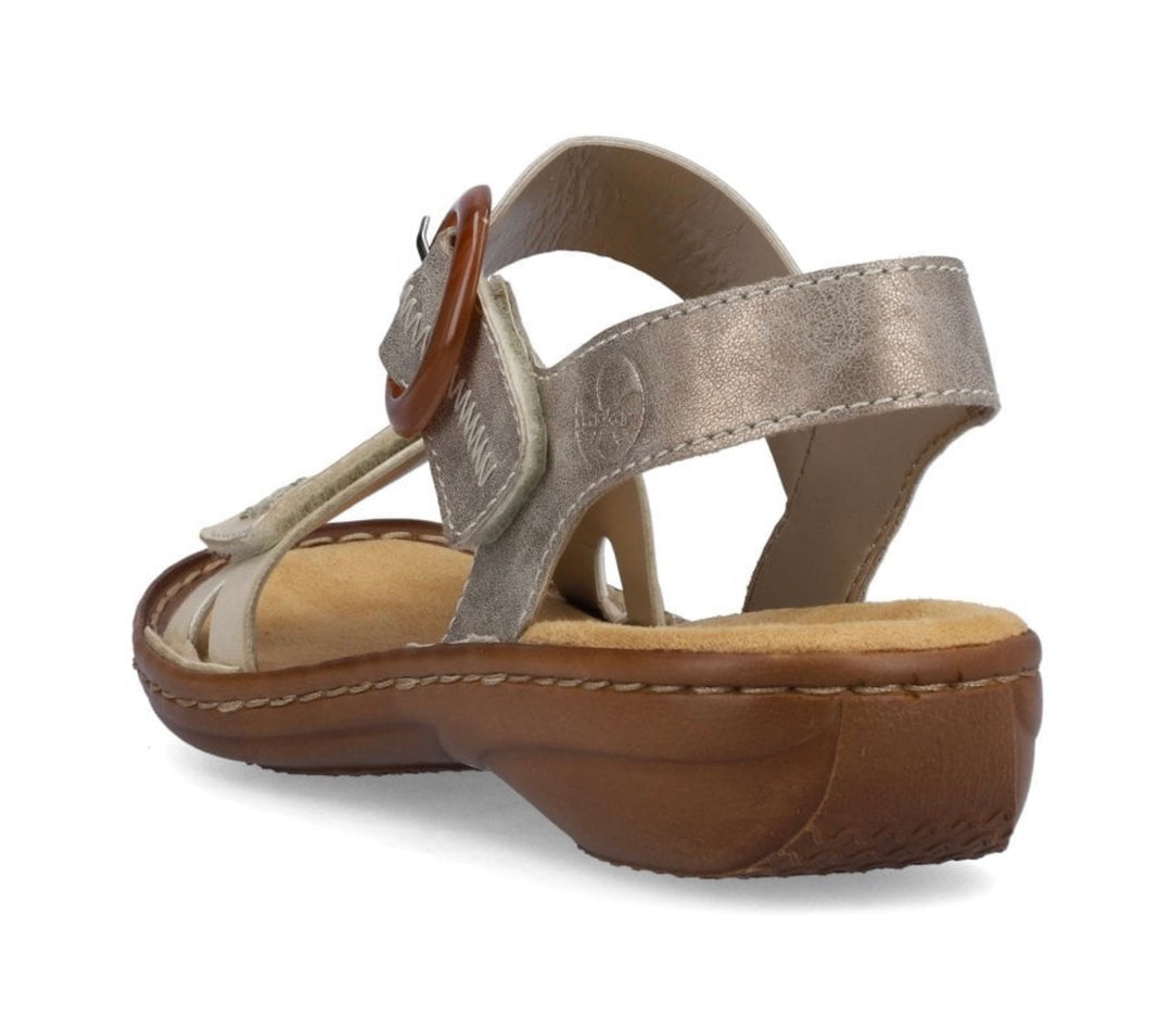 BEIGE & GOLD BUCKLE STRAP SANDALS