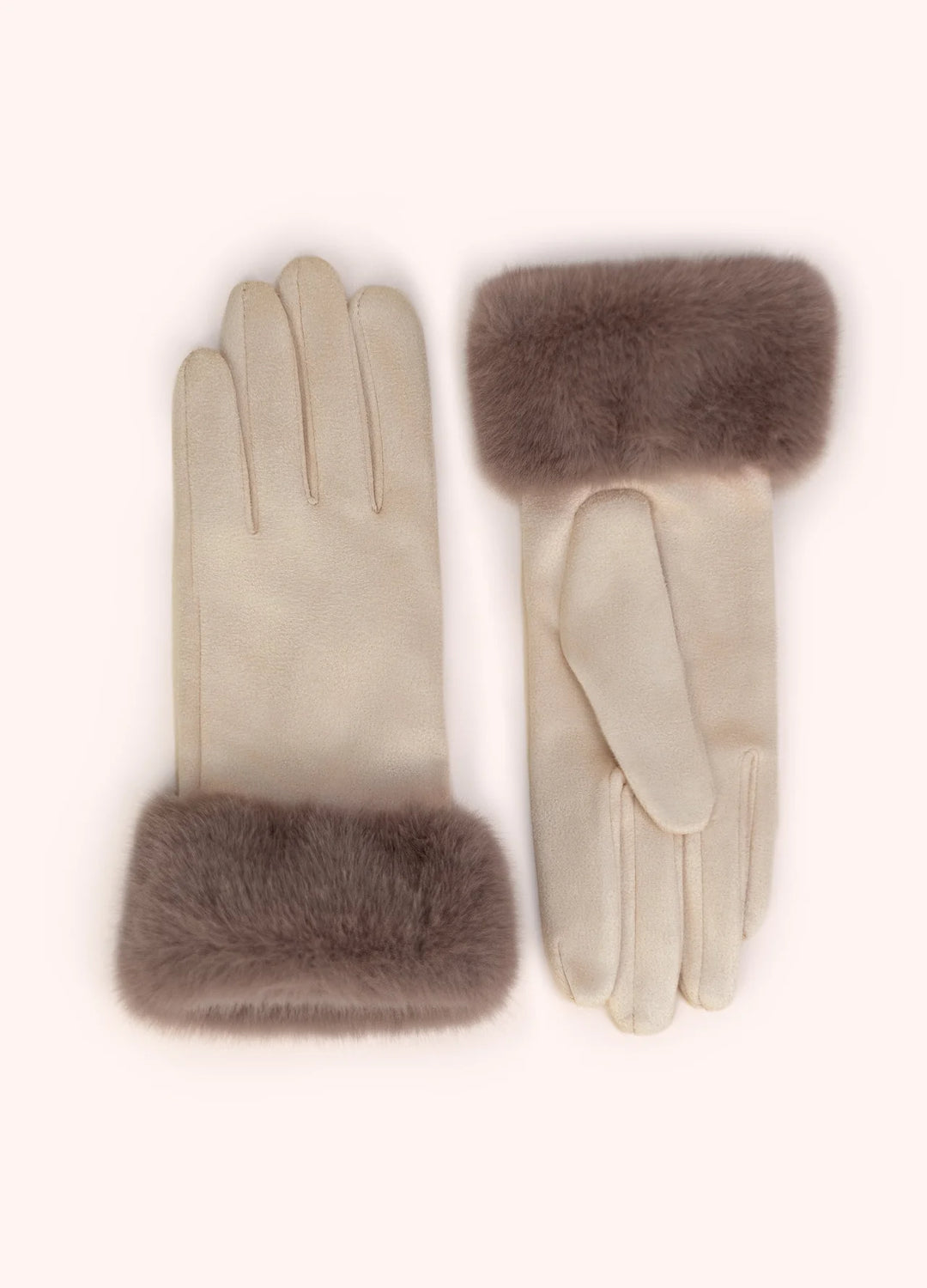 Bettina Faux Suede/Fur Gloves in Cream