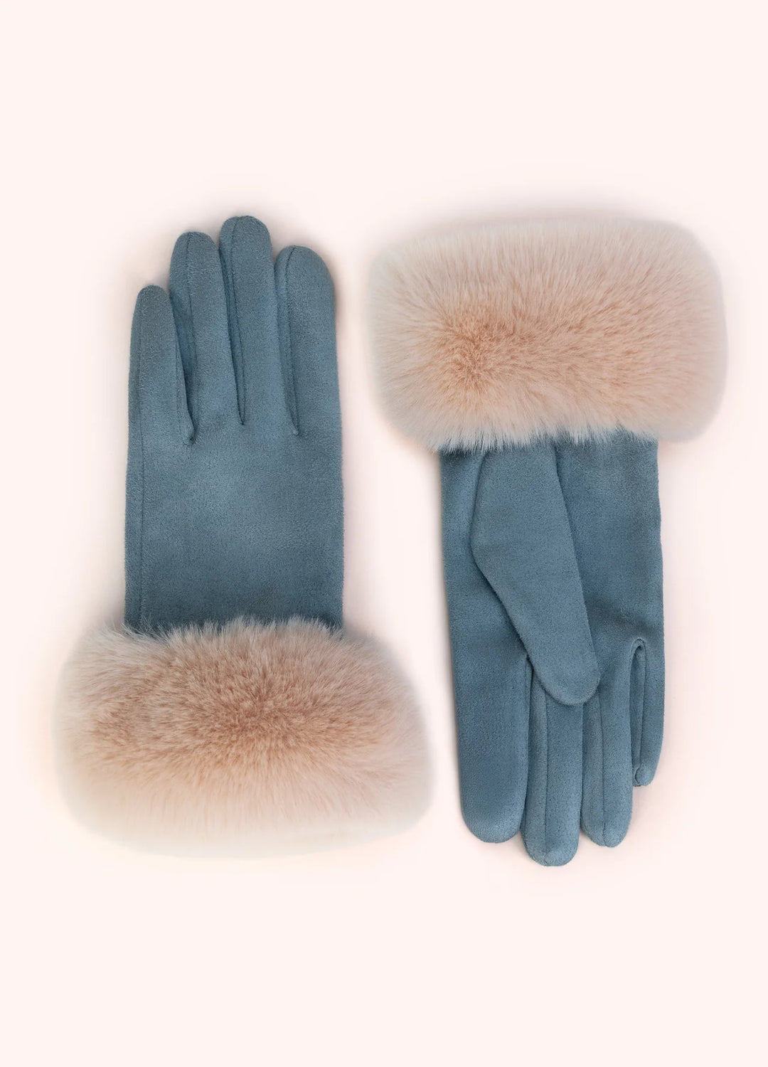 Bettina Faux Suede/Fur Gloves in Denim