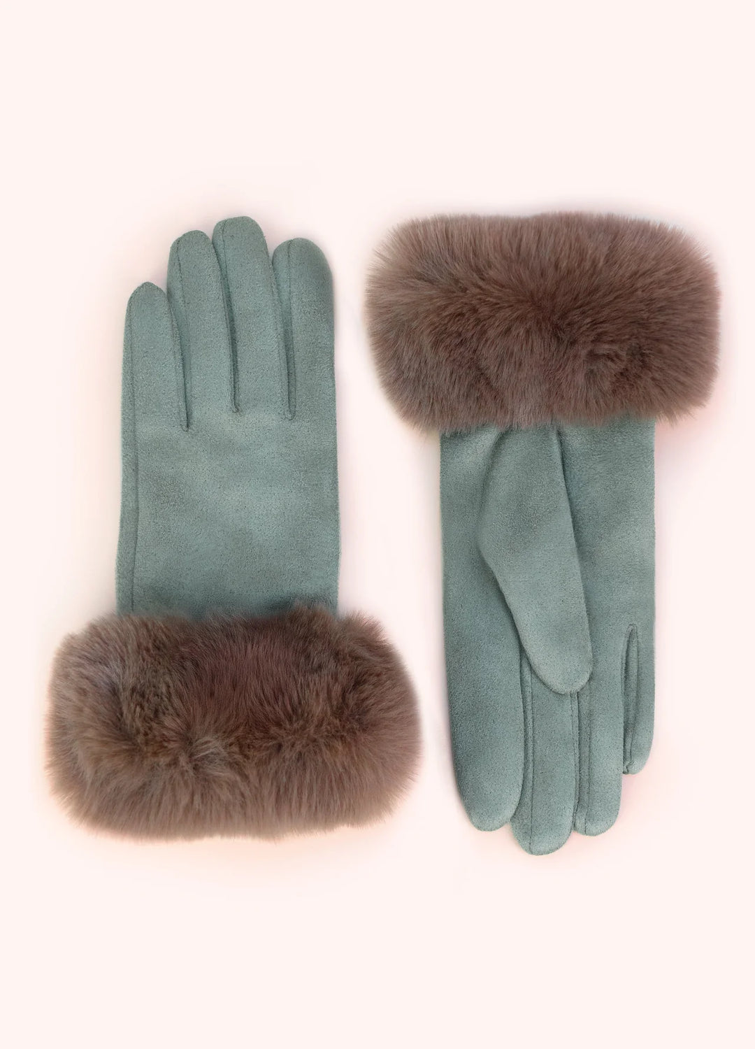 Bettina Faux Suede/Fur Gloves in Ice