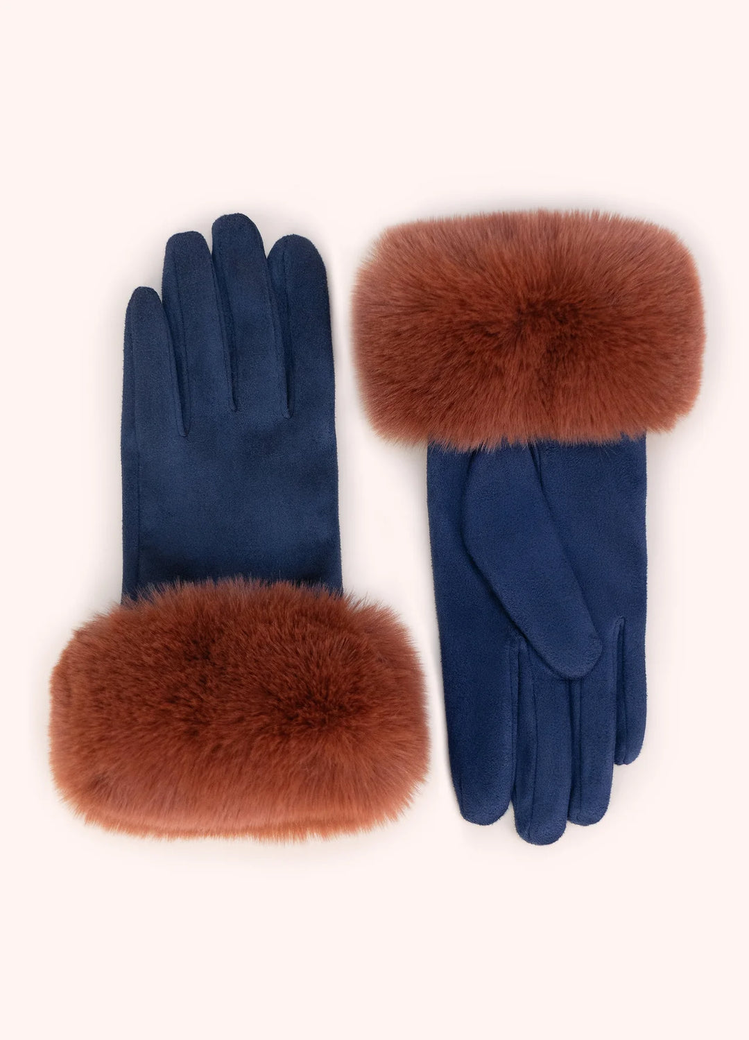 Bettina Faux Suede/Fur Gloves in Navy