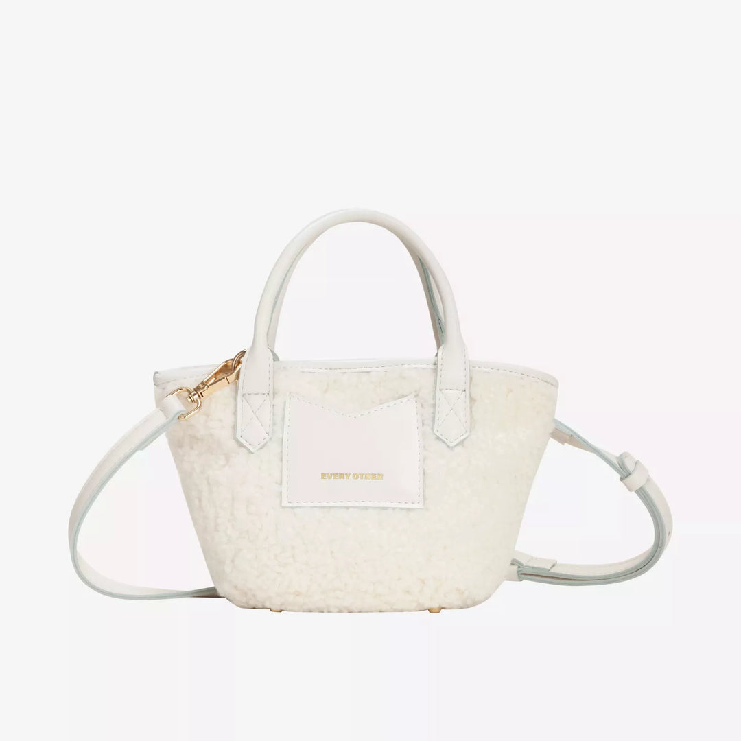 SMALL NOVA FAUX SHEARLING GRAB BAG  WHITE