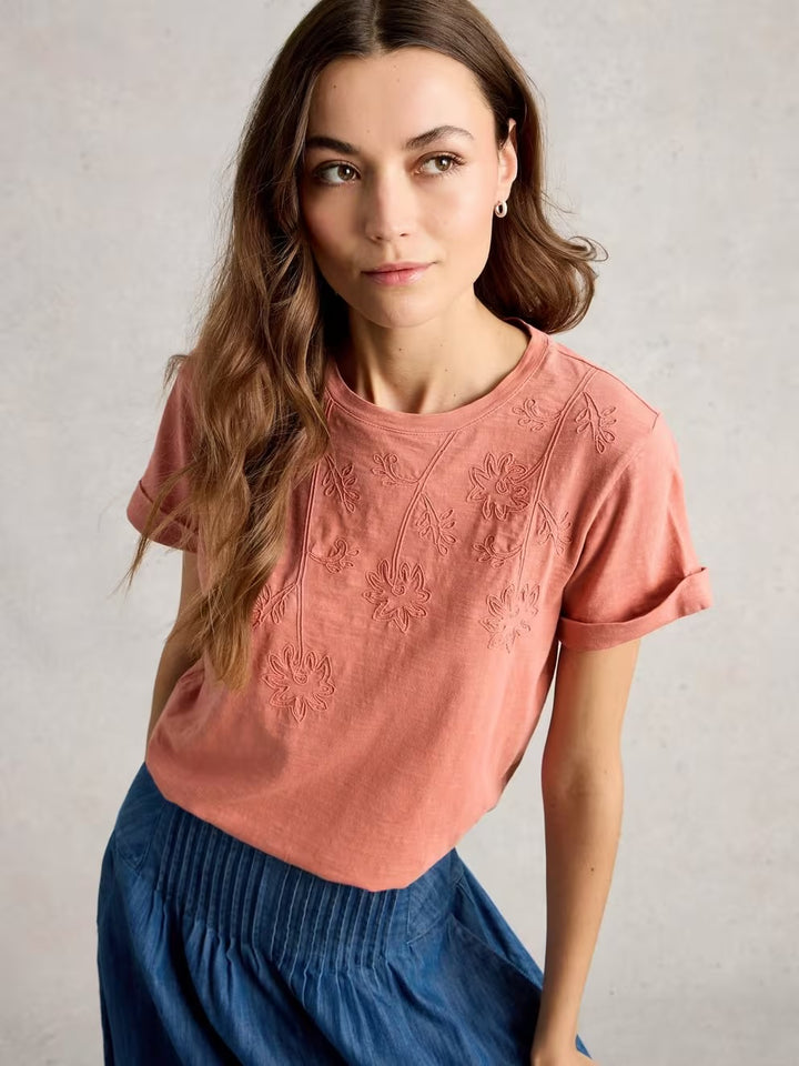 GINA EMBROIDERED TEE MID PINK