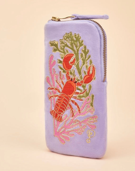 VELVET LAVENDER EMBROIDERED LOBSTER BUDDIES SUNGLASSES POUCH