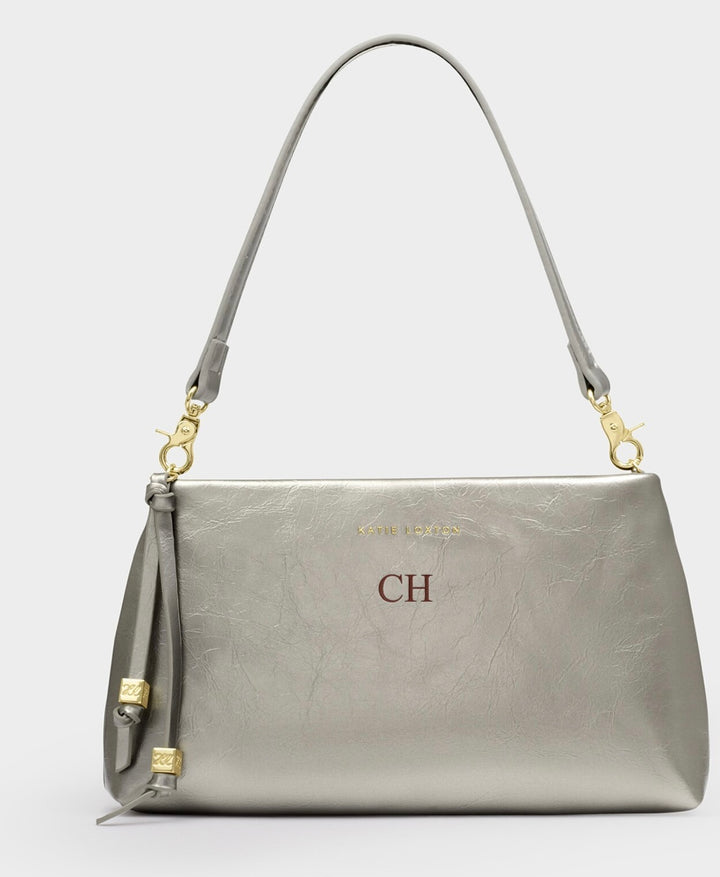 NOVA TEXTURED PATENT CLUTCH | PEWTER