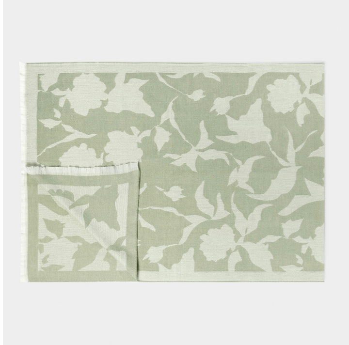 ABSTRACT FLORAL PRINTED BLANKET SCARF IN SAGE AND OFF WHITE