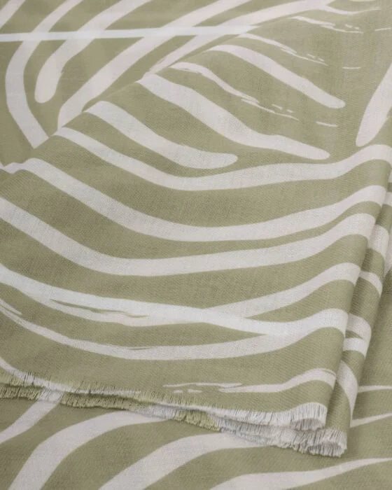 PRINTED SCARF WAVED LINES SAGE OFF WHITE