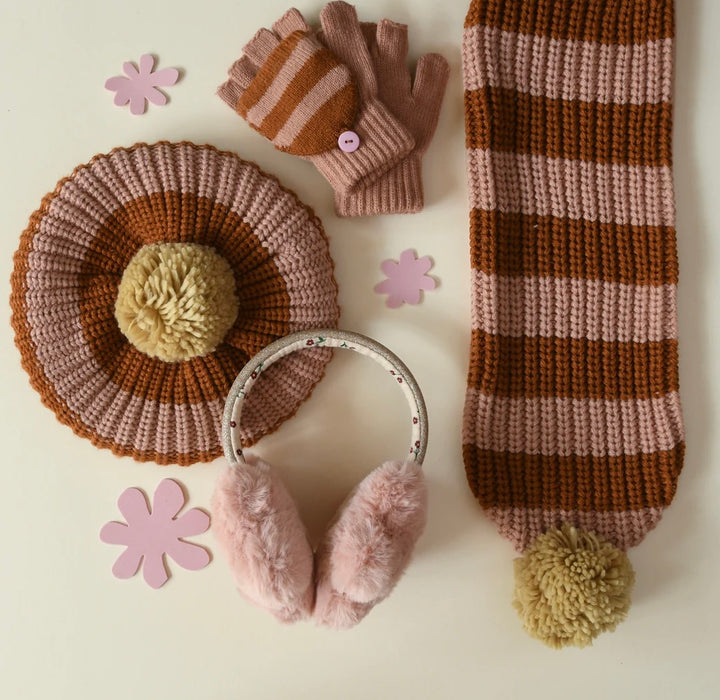 COSY STRIPED KNITTED SCARF PINK