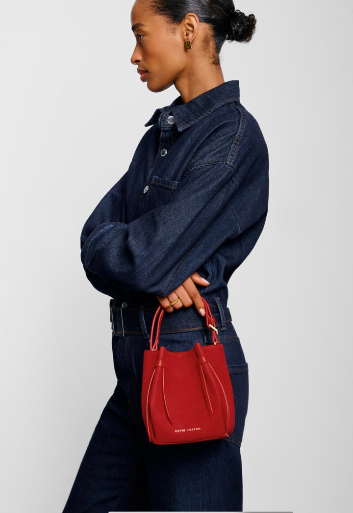 CELINA MINI SUEDETTE BUCKET BAG RED