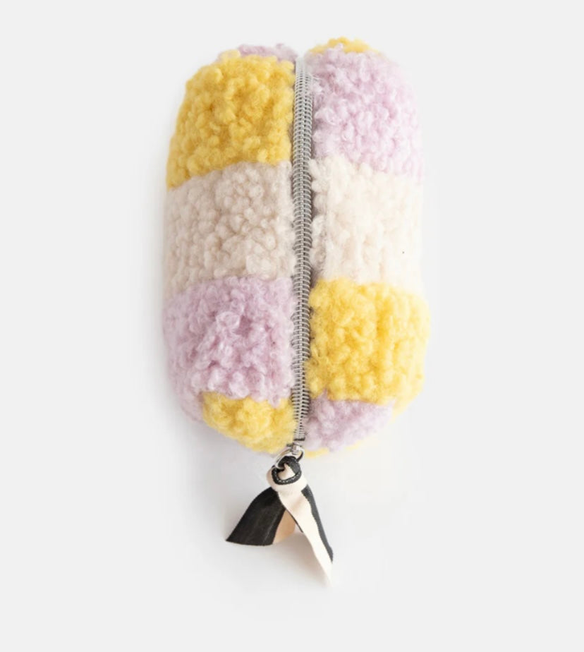 MULTI STRIPE BORG MINI CUBE COSMETICS BAG