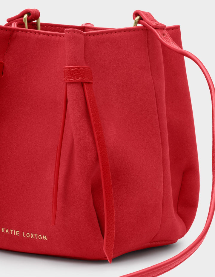 CELINA MINI SUEDETTE BUCKET BAG RED