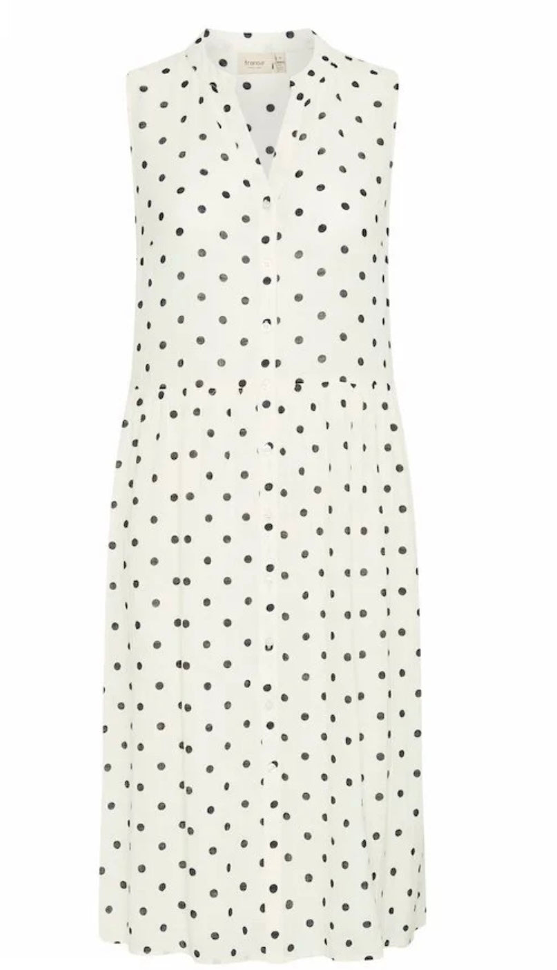 WHISPER WHITE BLACK DOT BOBBI DRESS