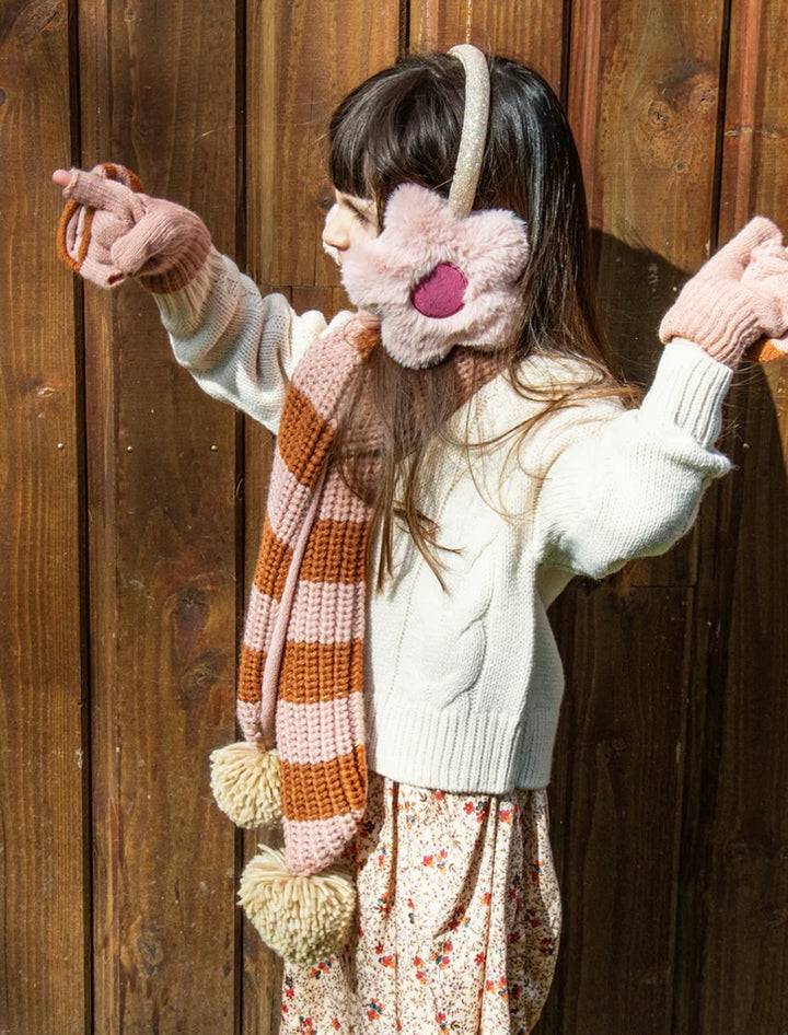 COSY STRIPED KNITTED GLOVES PINK