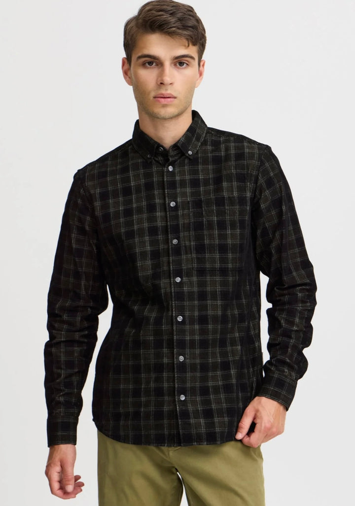 ANTON LS BD CHECKED CORDUROY BLACK