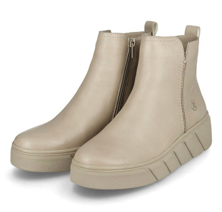 BEIGE R-EVOLUTION LEATHER FLATFORM ANKLE BOOT