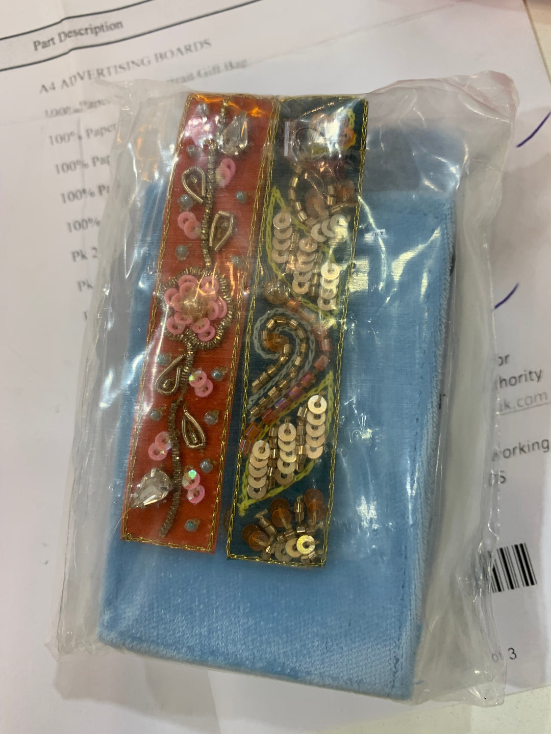 2PK HAIR CLIPS MODAL ON METAL BASE, FLORAL VINE DESIGN, ORANGE/BLUE