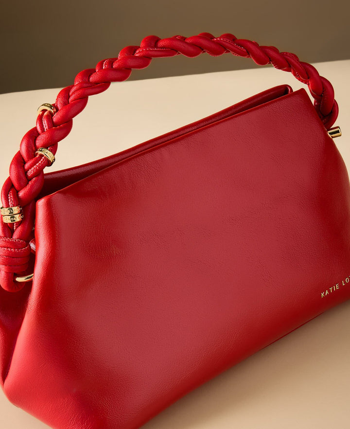 ARDEN BRAIDED TOP HANDLE BAG | RED