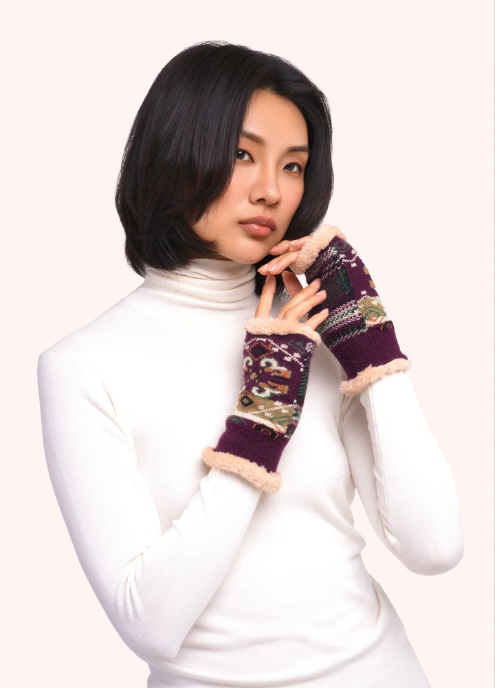 Powder ! Scandi Cosy Wrist Warmers in Damson Mix