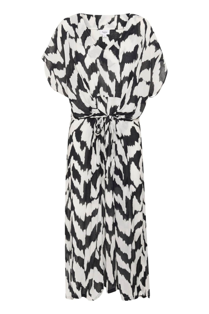 BLACK MONOCHROME STROKES EYAS DRESS