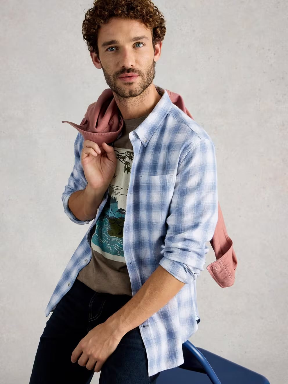 LUDLOW TWO TONE CHECK SHIRT BLUE MLT