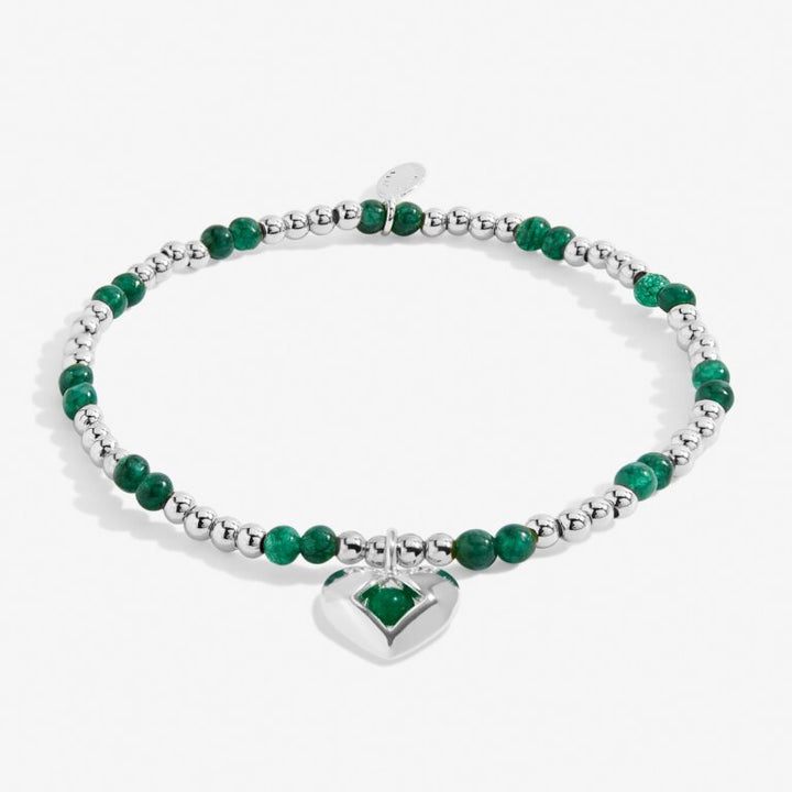 A LITTLE MAY GREEN AGATE BIRTHSTONE BRACELET SILVER-PLATED