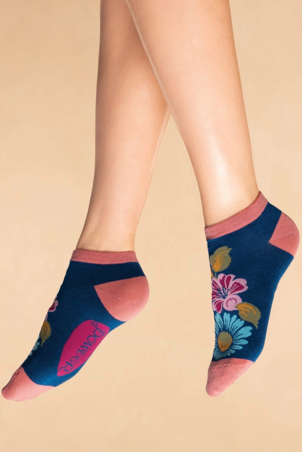 VINTAGE NAVY FLORAL TRAINER SOCKS