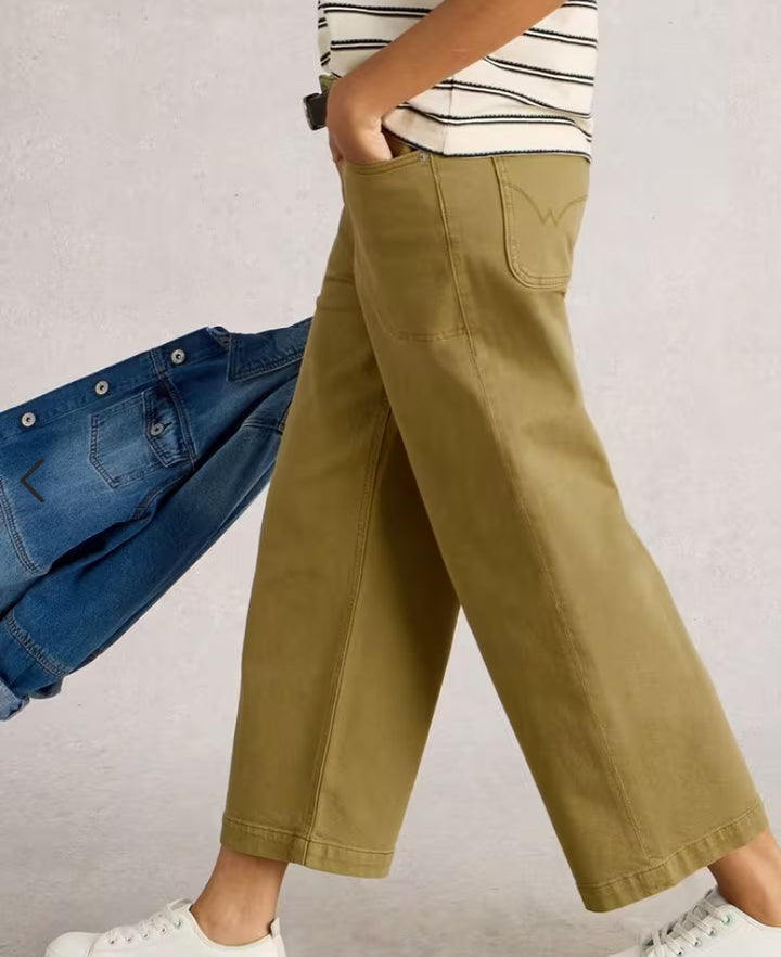 TIA WIDE LEG CROP JEAN KHAKI GREEN