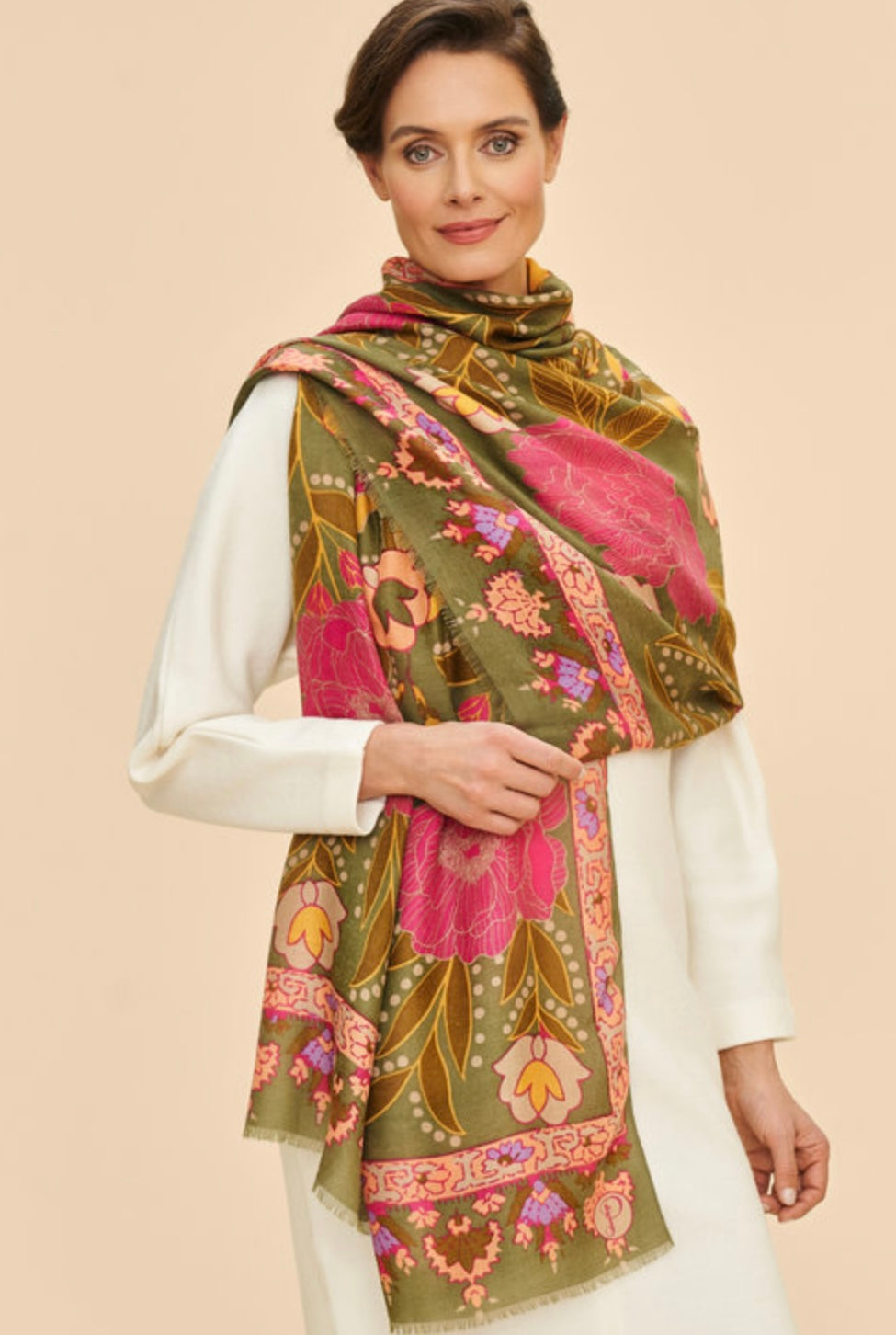 FOLK FLORAL ROSES PRINT SCARF