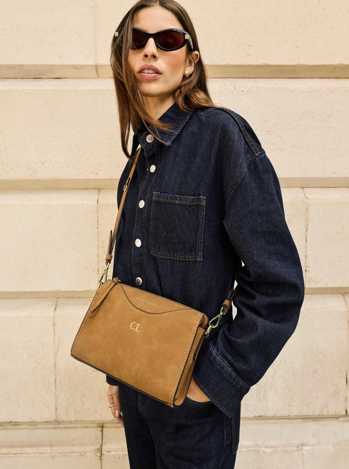 ALBA FAUX SUEDETTE CROSSBODY BAG | CARAMEL SUEDETTE